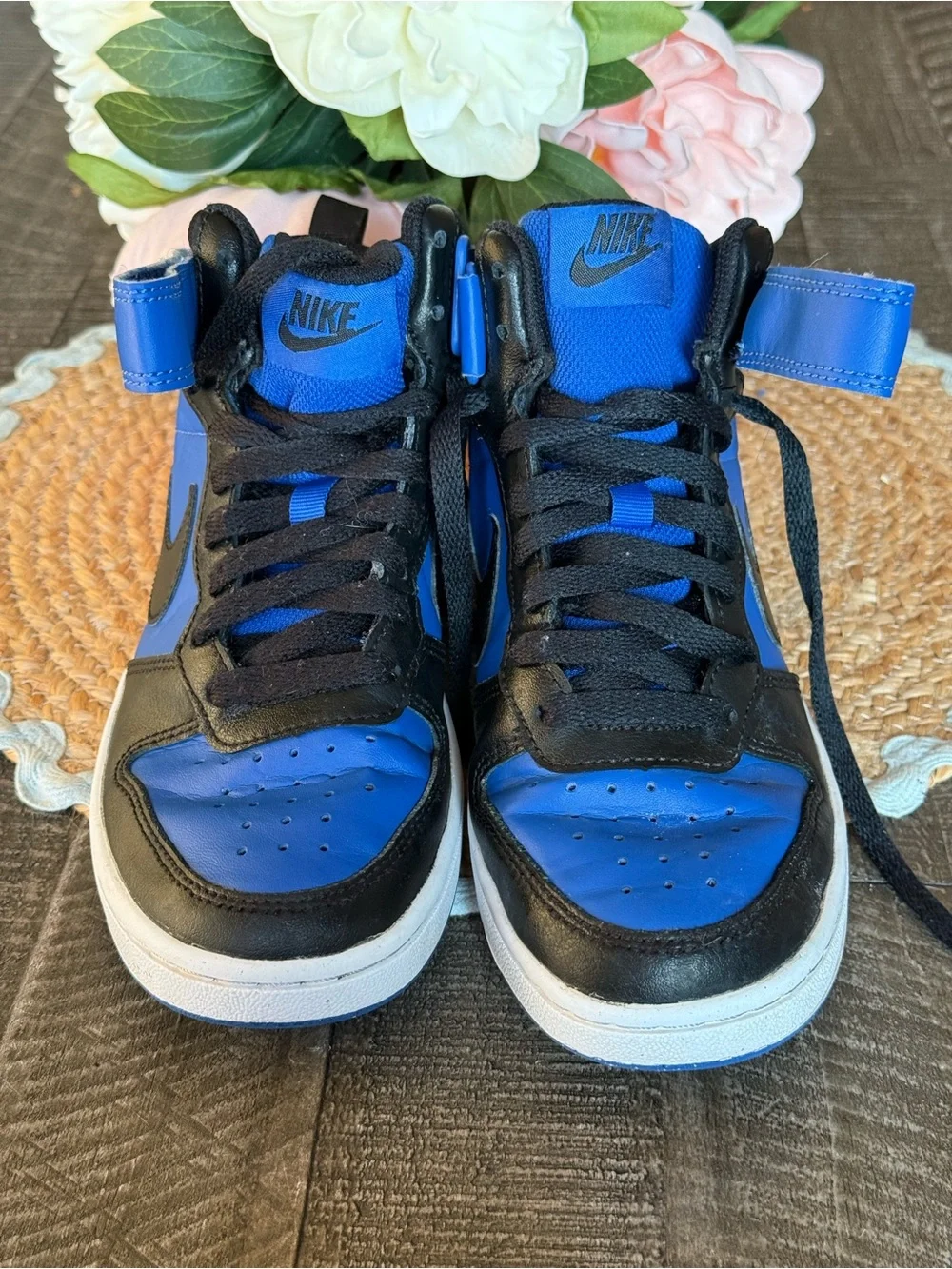 Nike Kids Blue and Black High-Top Sneakers with Strap